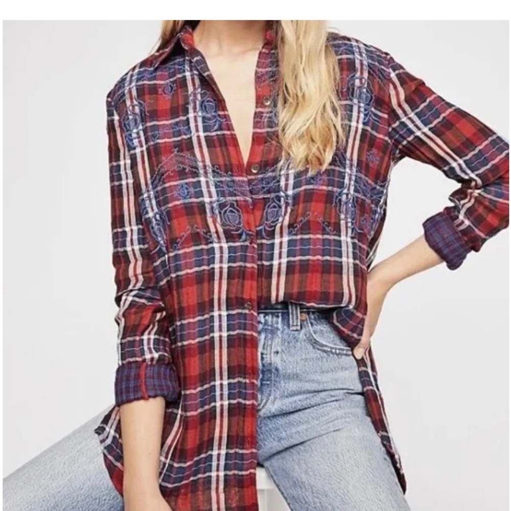 Free People Embroidered Button Up Shirt Multicolor Women’s XS
